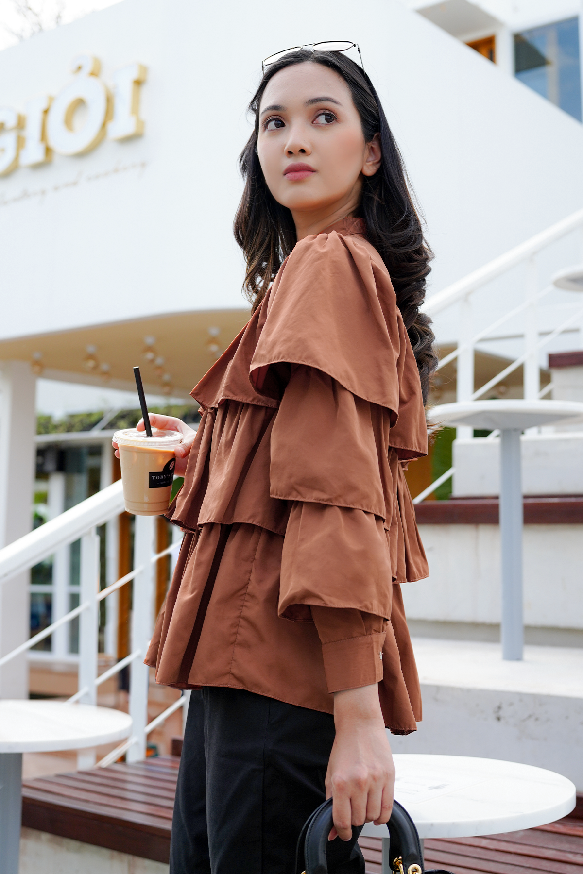 Terracotta Tiered Ruffle Shirt