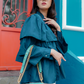 Teal Blue Tiered Ruffle Shirt