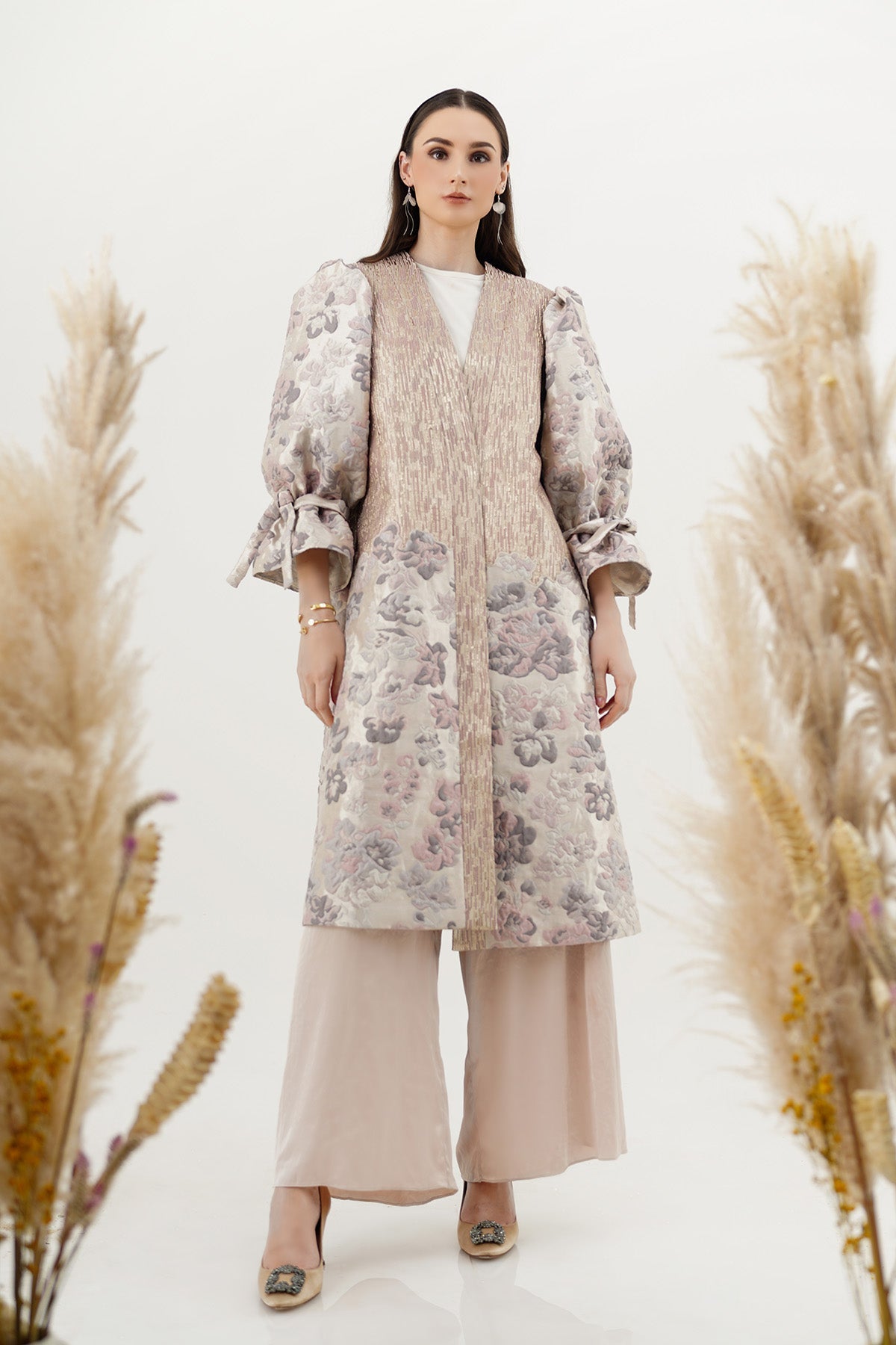 Long Outer with Puff Sleeve - Pink