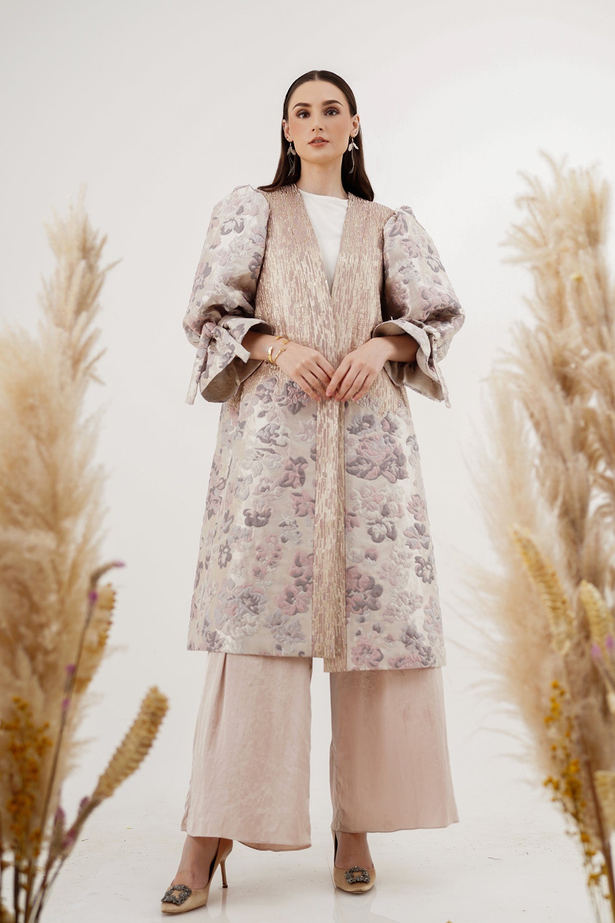 Long Outer with Puff Sleeve - Pink