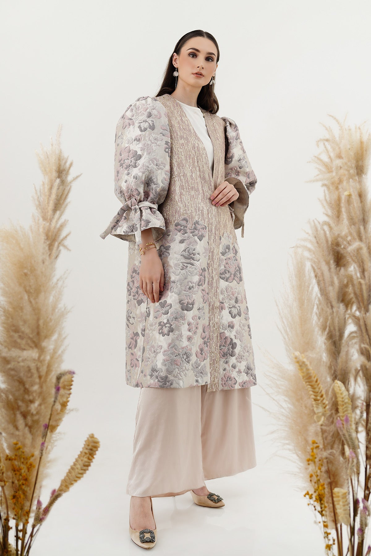 Long Outer with Puff Sleeve - Pink
