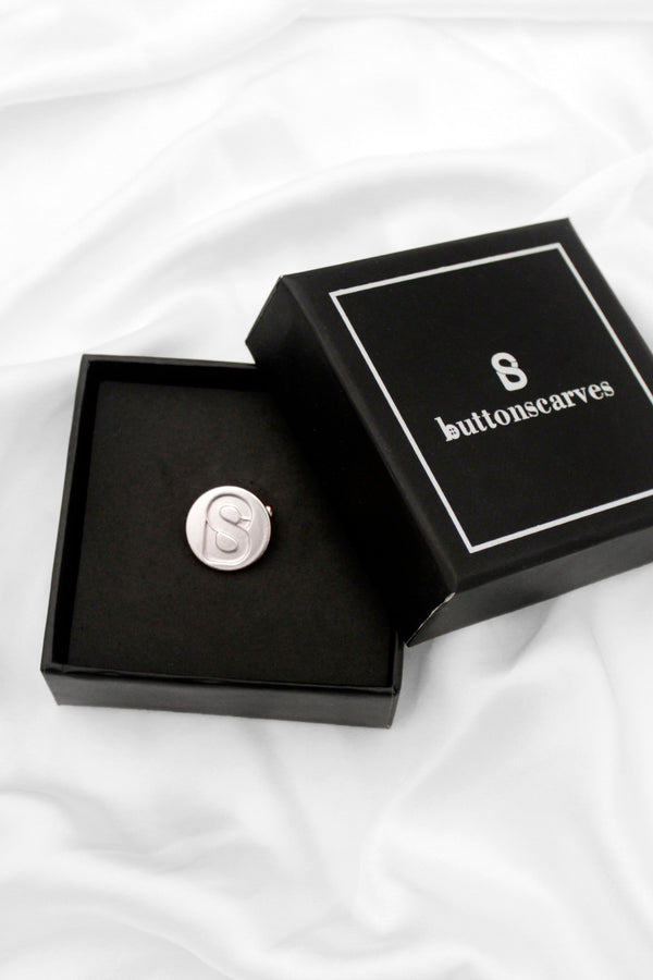BS Round Signature Brooch Silver