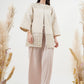 Mix Fabric Long Outer - Cream