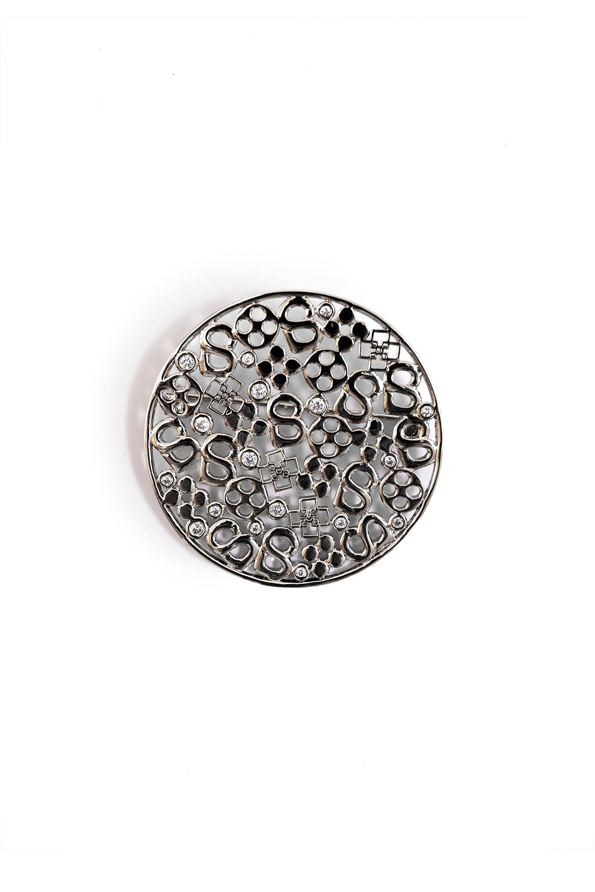 Monogram Carved Brooch - Silver