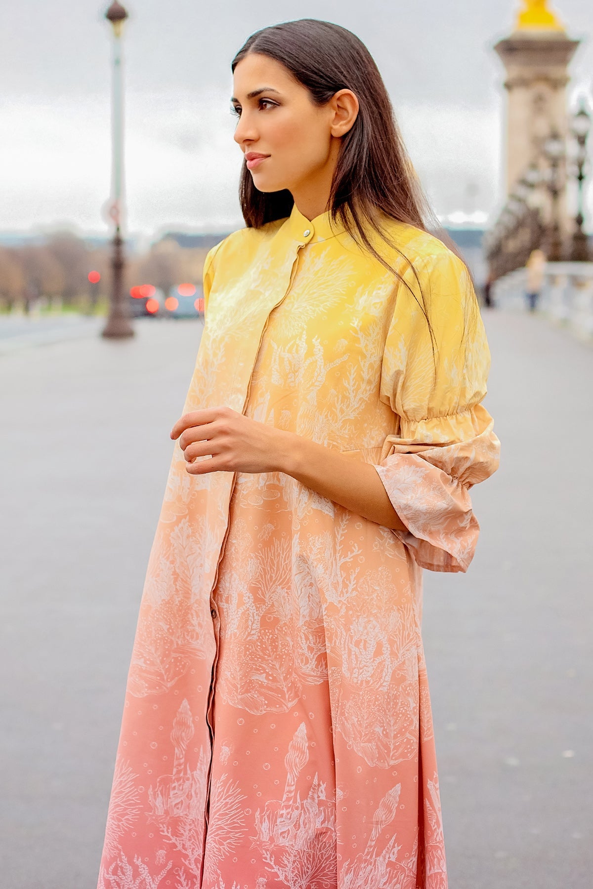 El Mar Minorca Puffy Sleeve Long Outer - Yellow/Pink