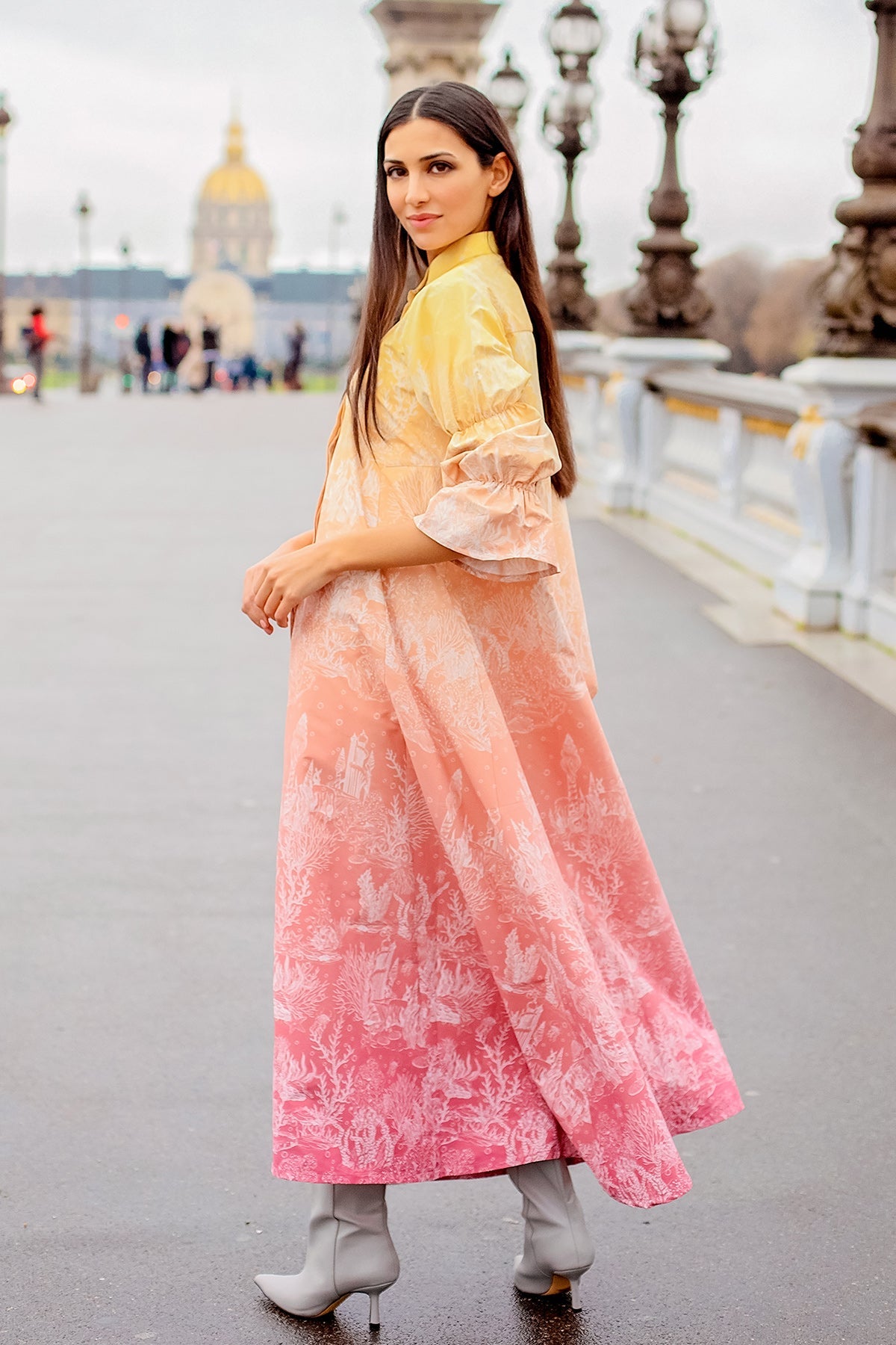 El Mar Minorca Puffy Sleeve Long Outer - Yellow/Pink