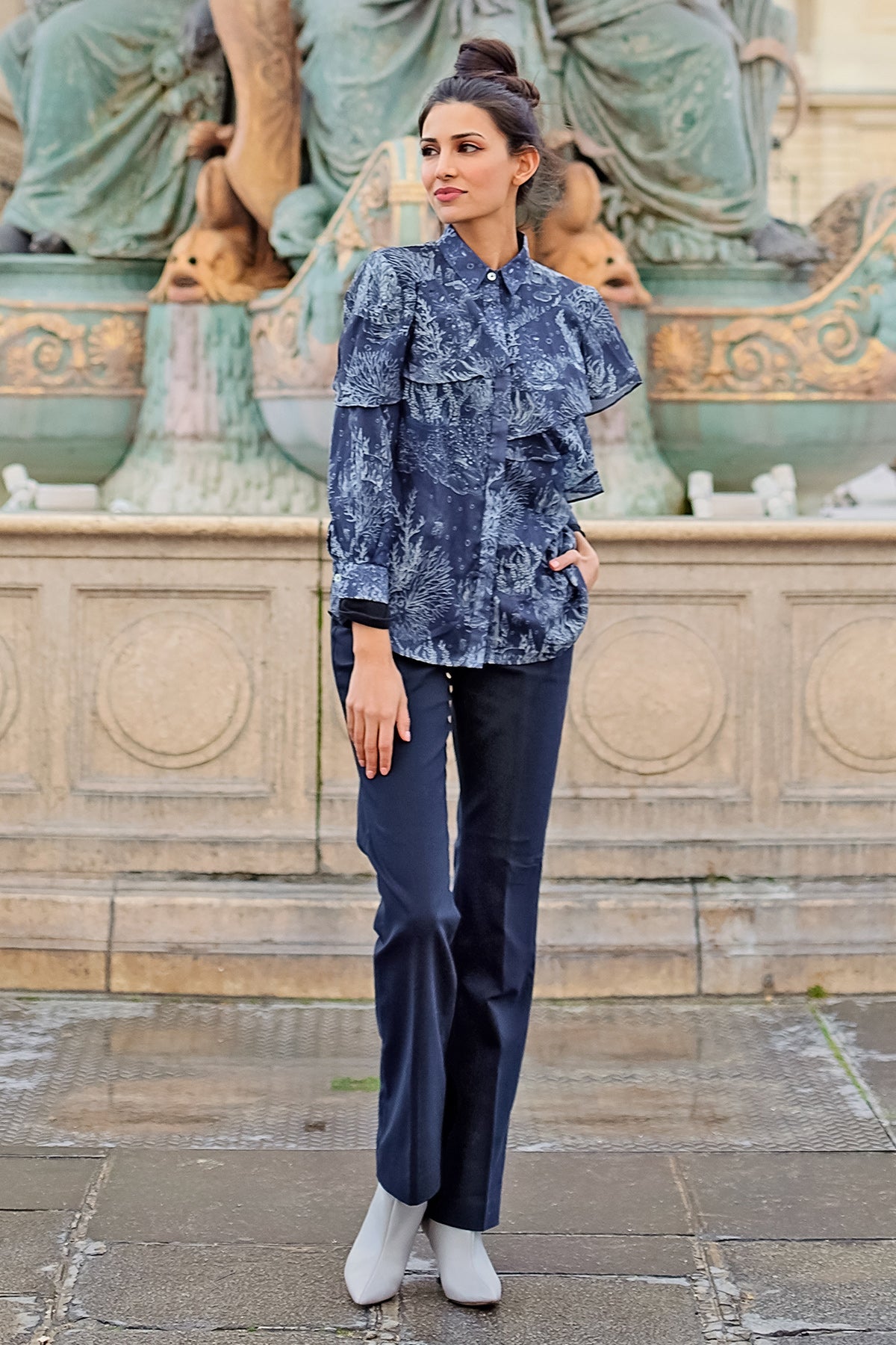 El Mar Minorca Shirt with Ruffle - Navy