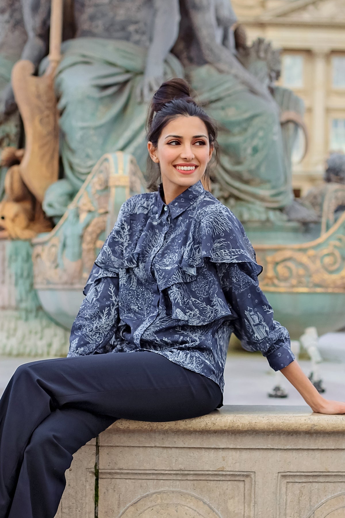 El Mar Minorca Shirt with Ruffle - Navy