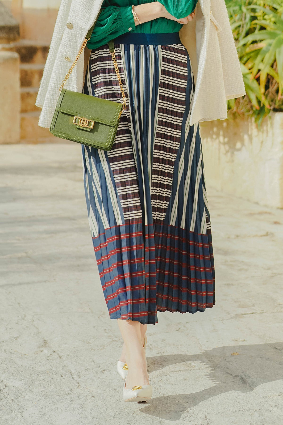 La Bella Stripe Pleated Skirt - Midnight