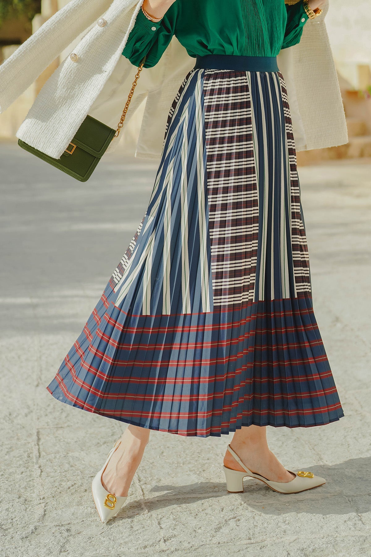 La Bella Stripe Pleated Skirt - Midnight