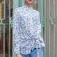 Polly Tied Blouse - Blue Floral