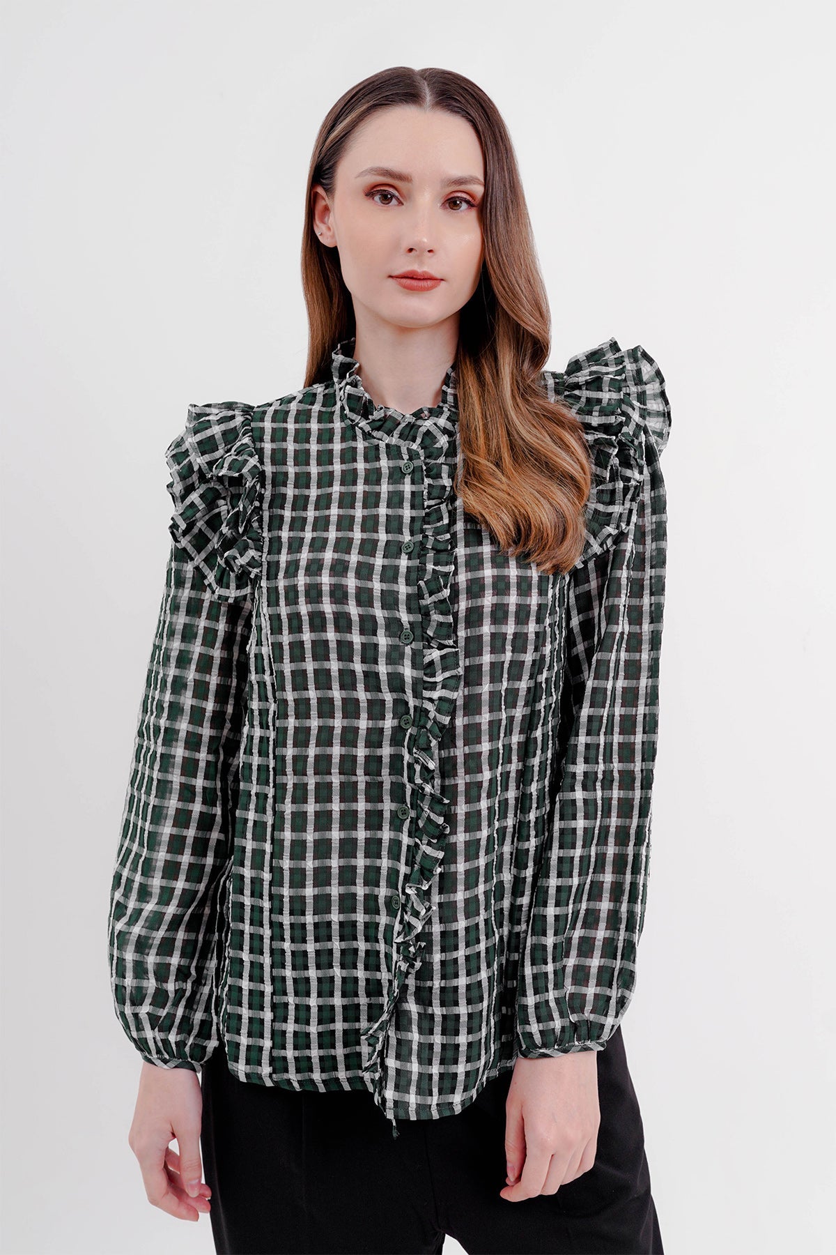Ruffle Square Shirt - Green