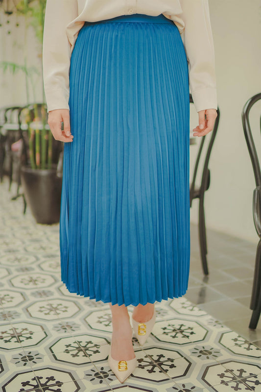Satin Pleats Skirt - Blue
