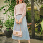 Satin Pleats Skirt - Light Blue