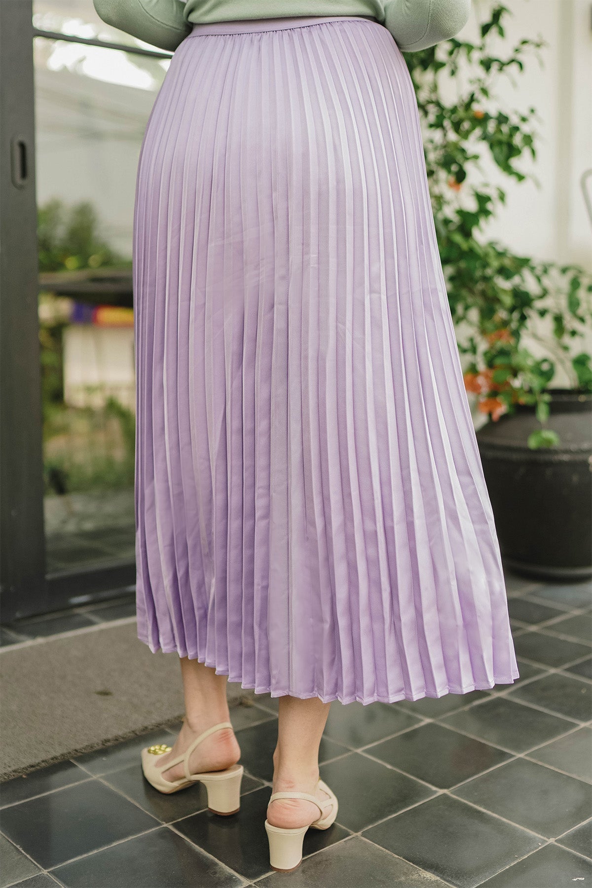Satin Pleats Skirt - Lilac