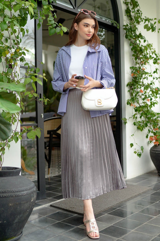 Satin Pleats Skirt - Silver