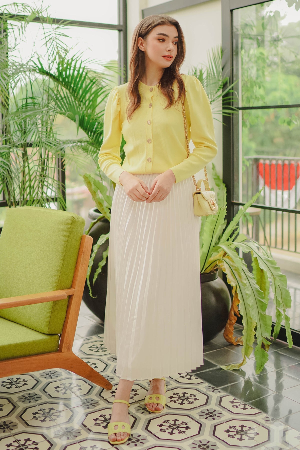 Satin Pleats Skirt - White