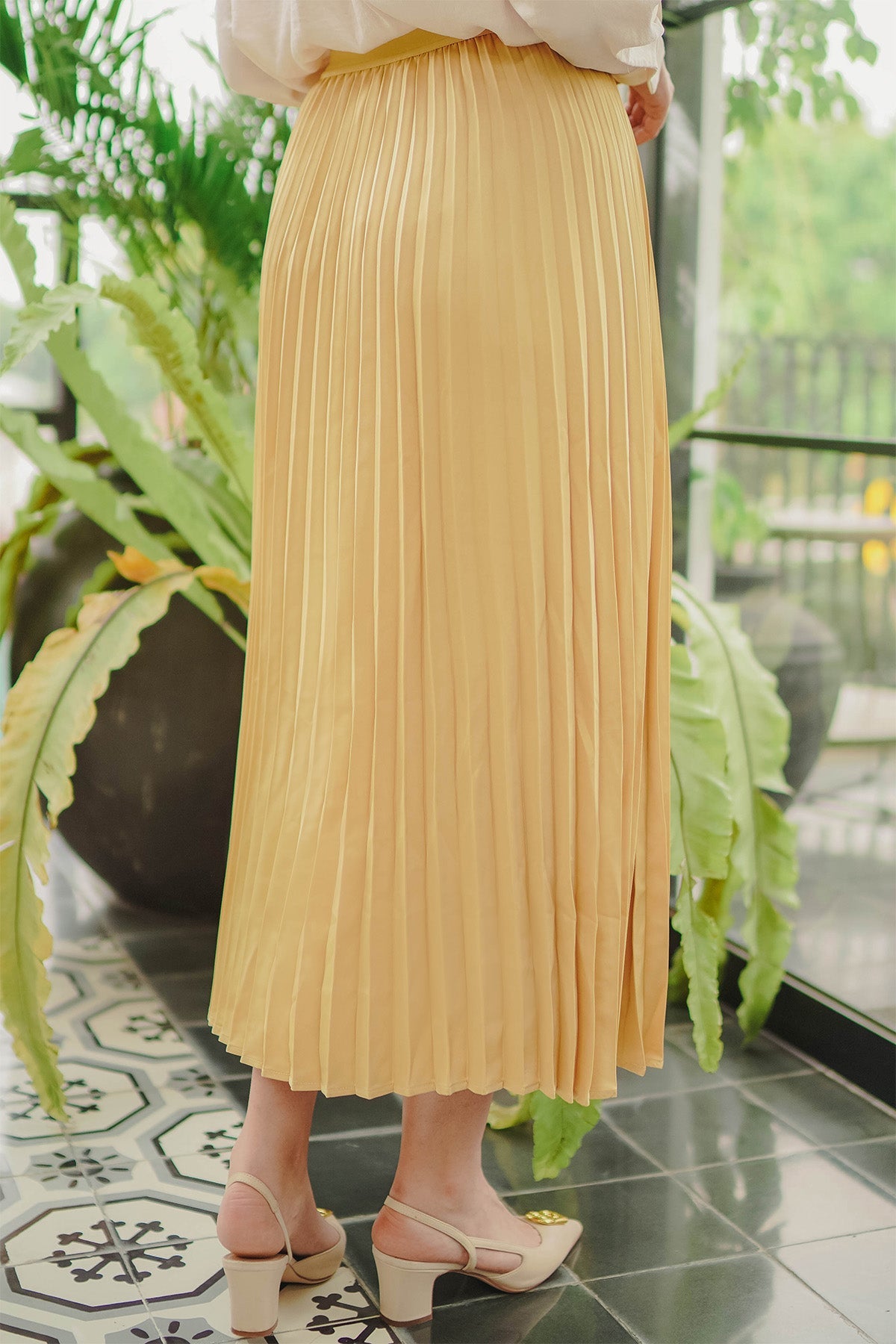 Satin Pleats Skirt - Yellow