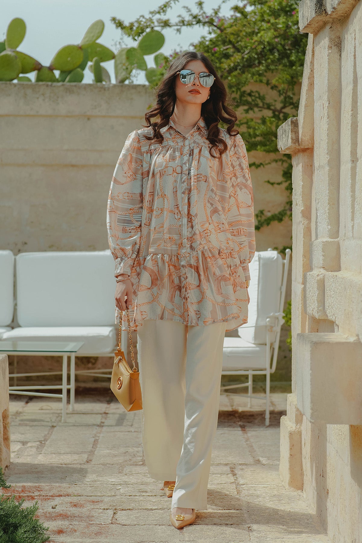 The Chain La Bella Satin Shirt with Gathers - Cream