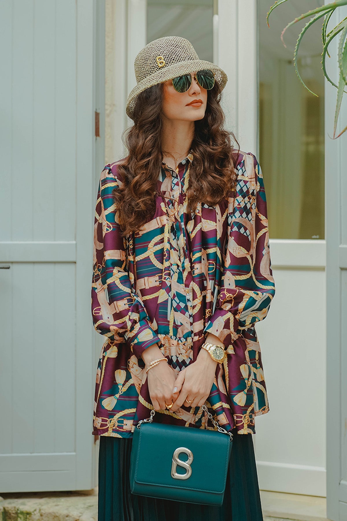 The Chain La Bella Satin Shirt with Gathers - Maroon