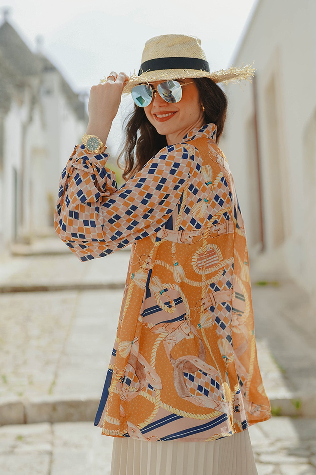 The Chain La Bella Shirt with Tied Bow - Mustard