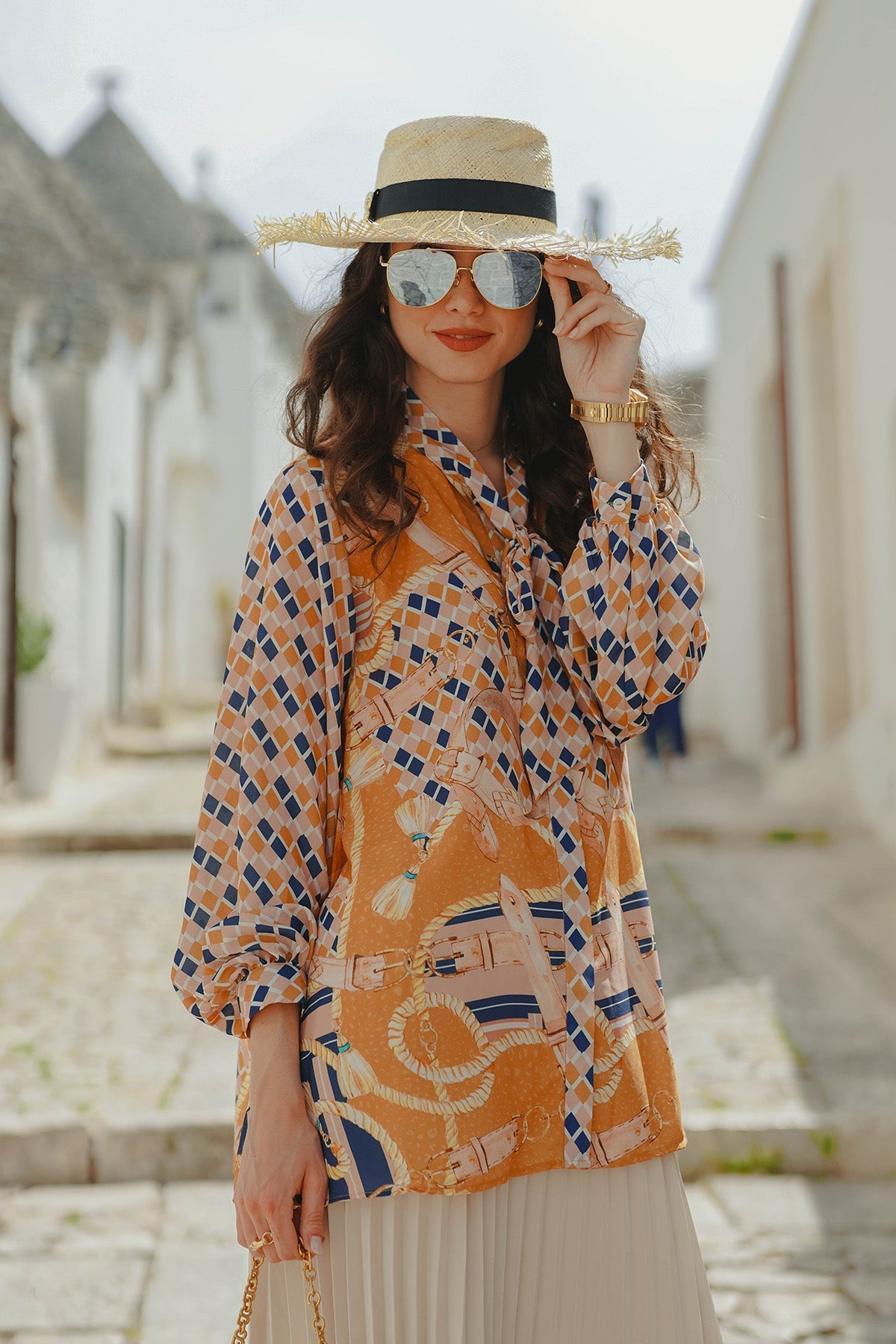 The Chain La Bella Shirt with Tied Bow - Mustard