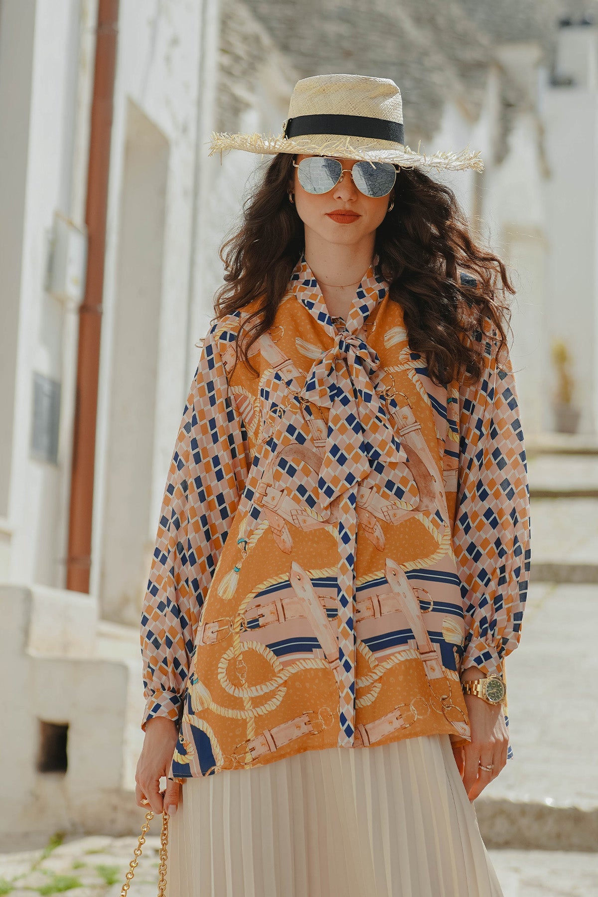 The Chain La Bella Shirt with Tied Bow - Mustard