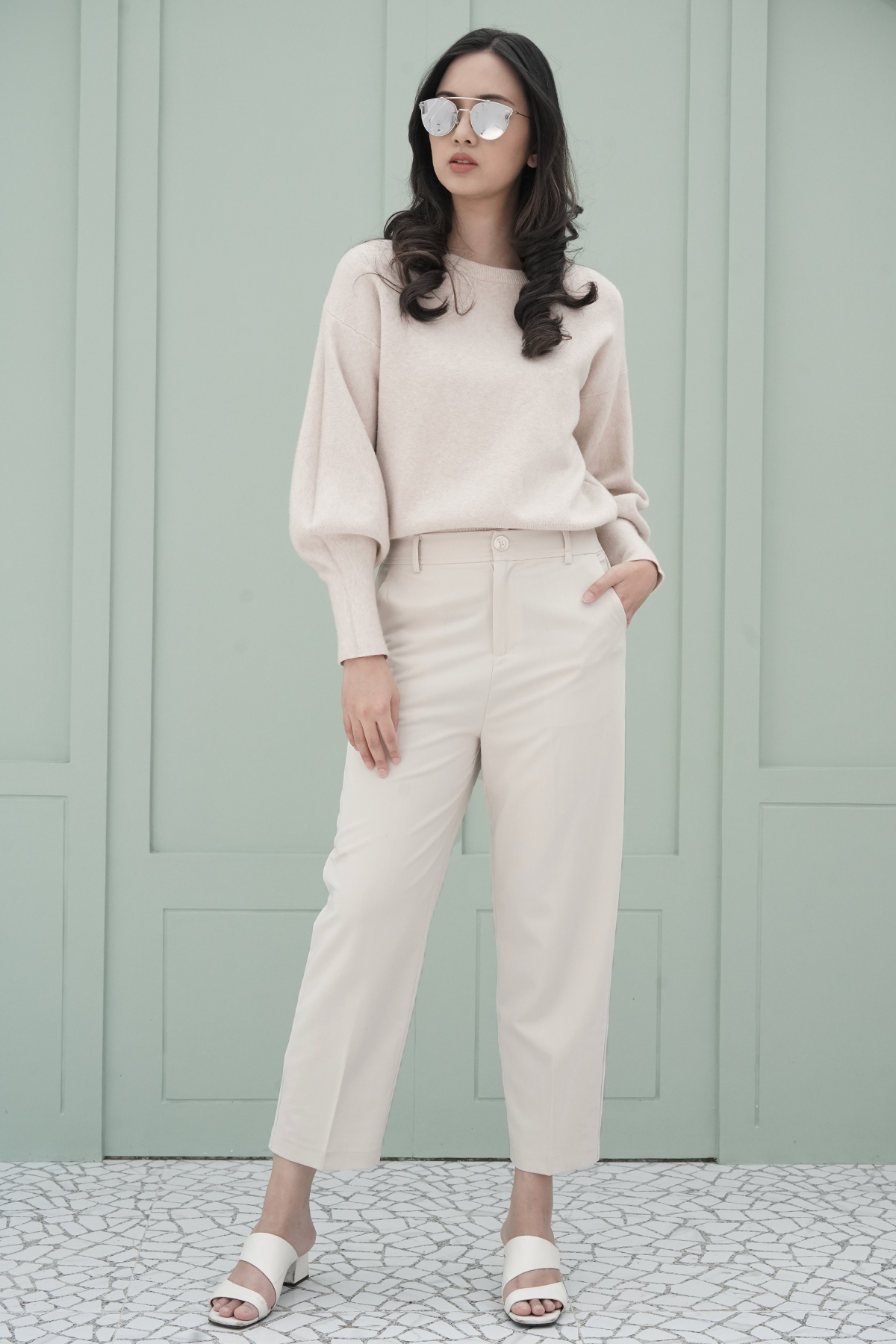 Beige Straight Pants