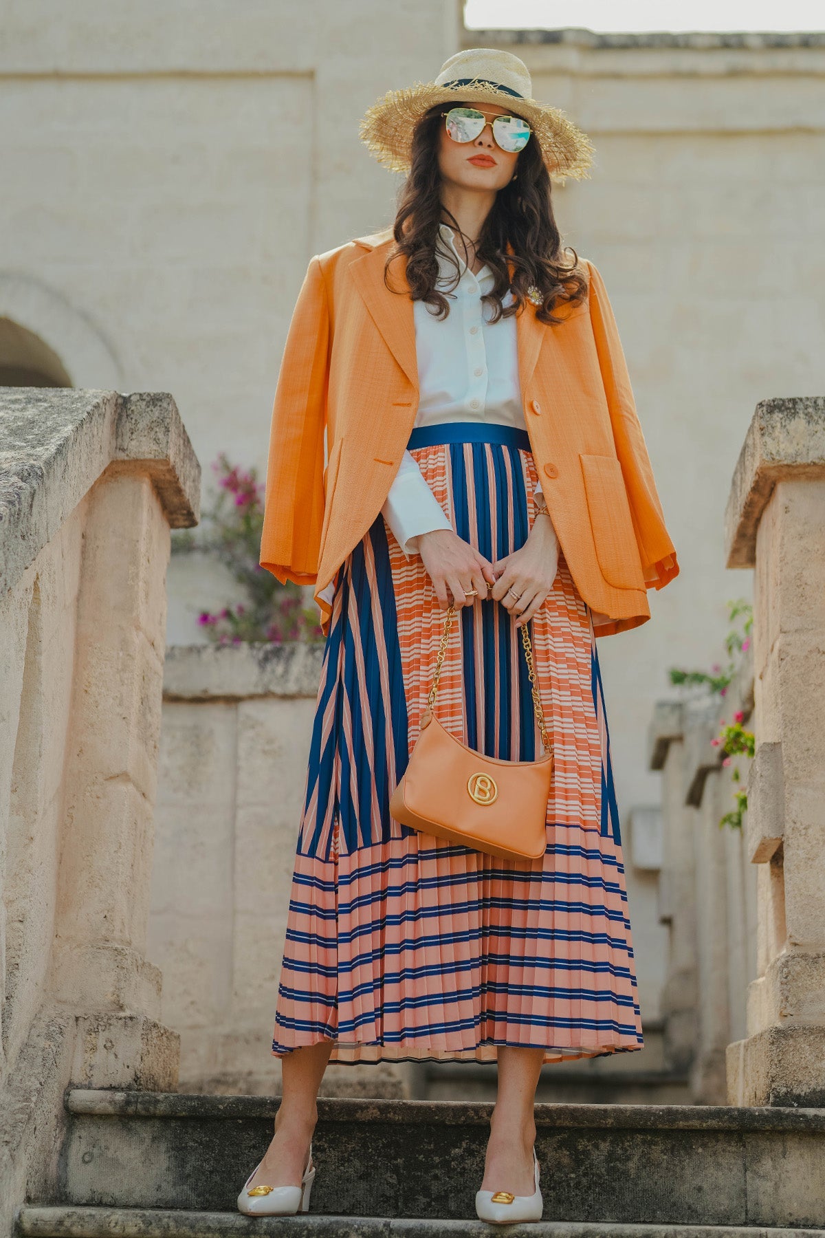 La Bella Stripe Pleated Skirt - Dawn
