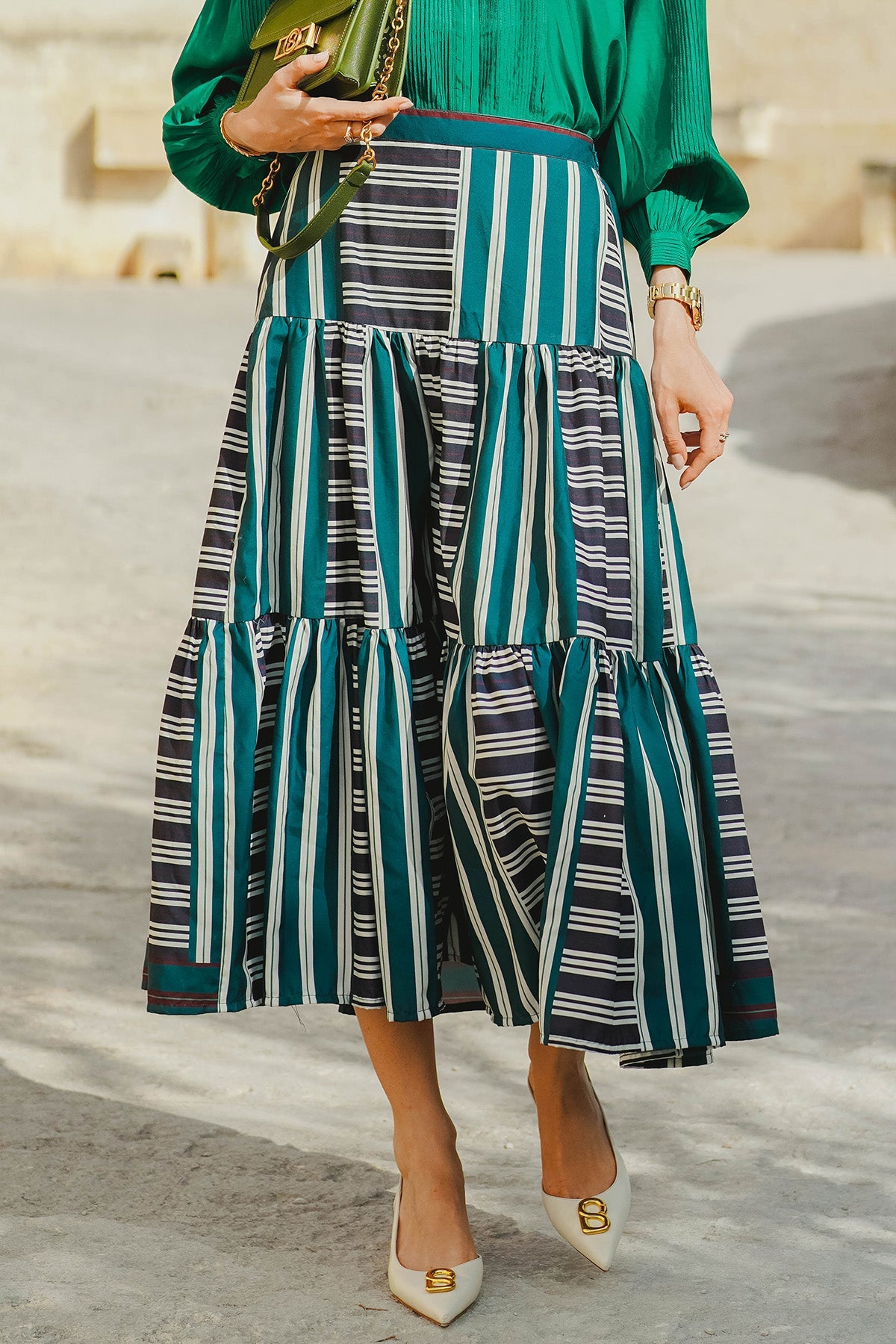 The Chain La Bella Tiered Maxi Skirt - Dark Green