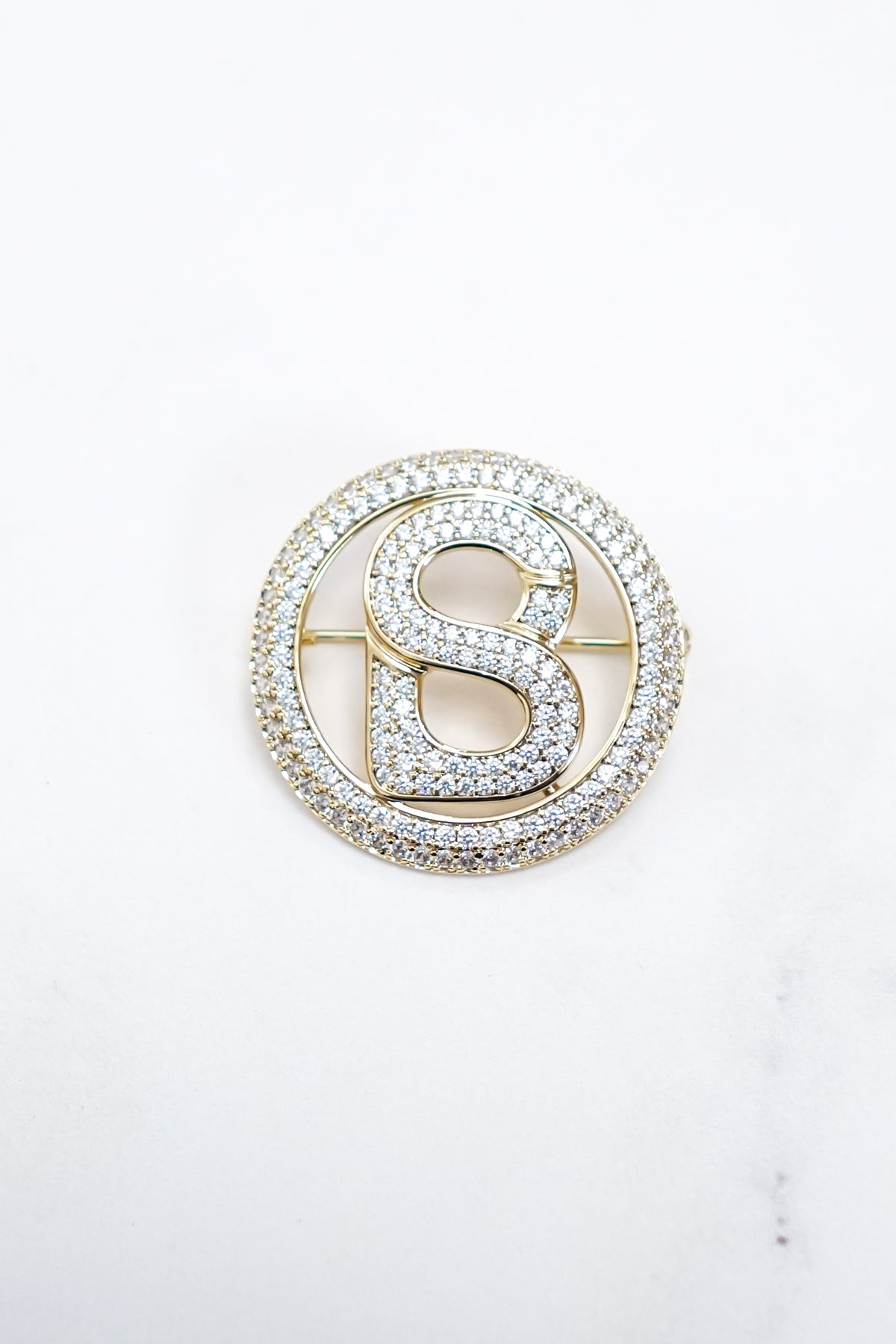 Round Crystal Brooch - Gold