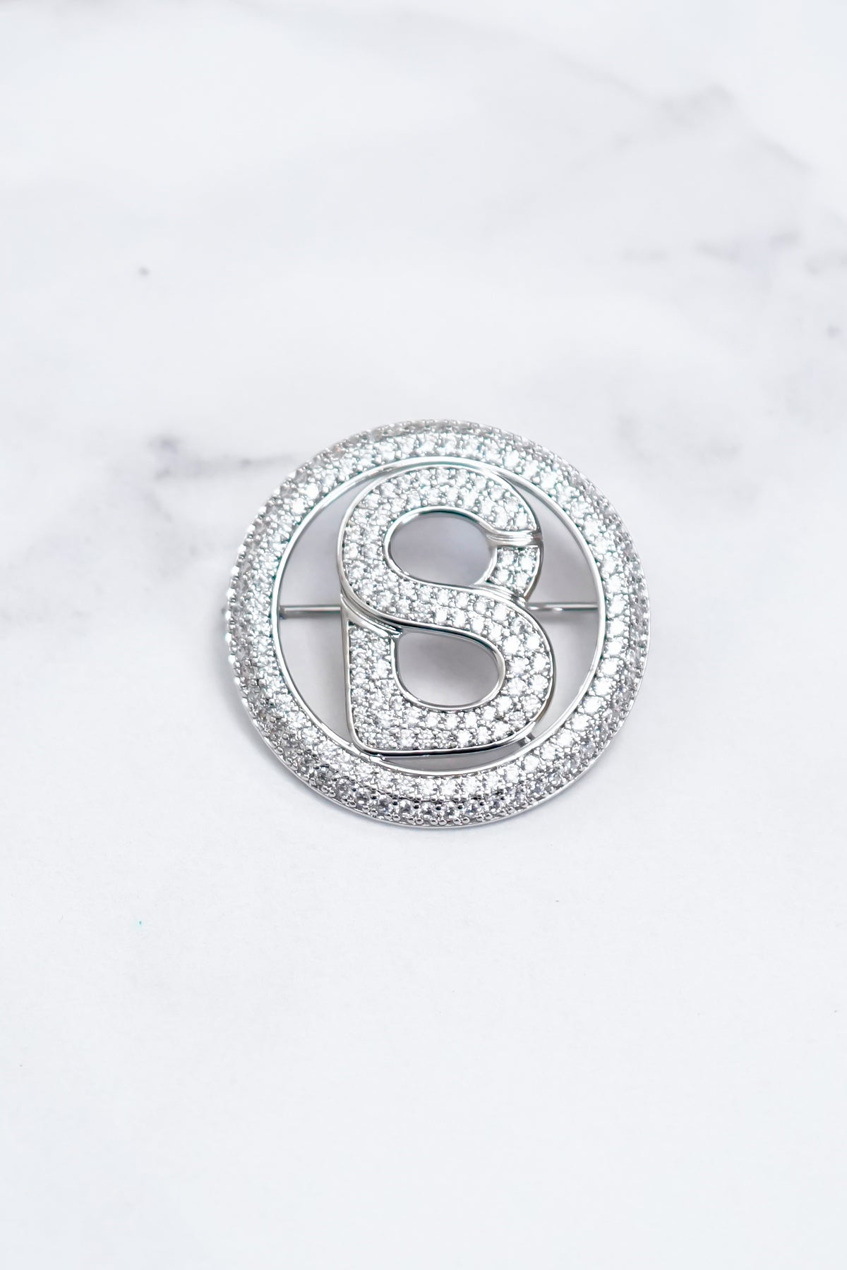 Round Crystal Brooch - Silver