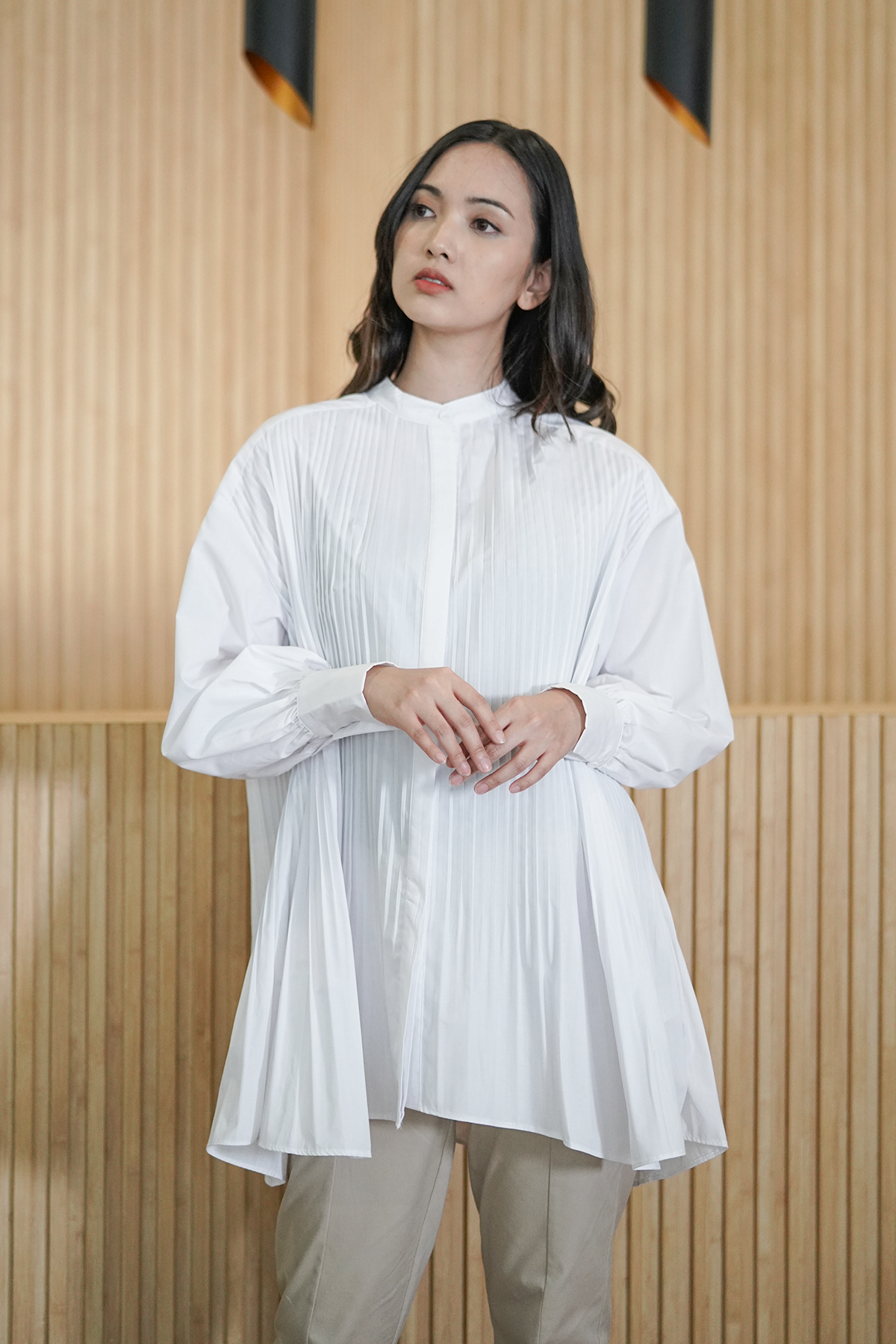 White Pleated Shirt